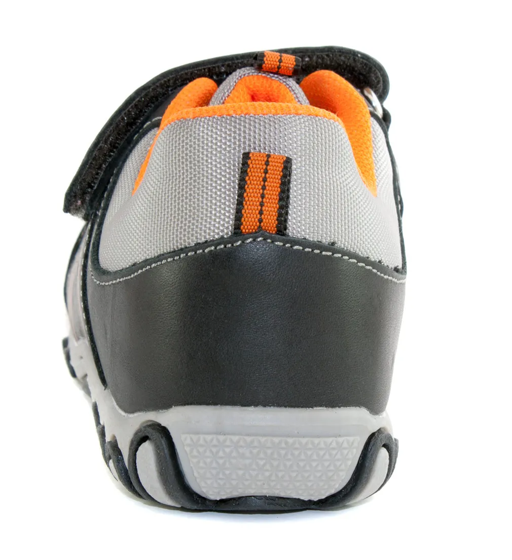 D.D. Step big kid boy waterproof double strap shoes black and orange size US 13-4