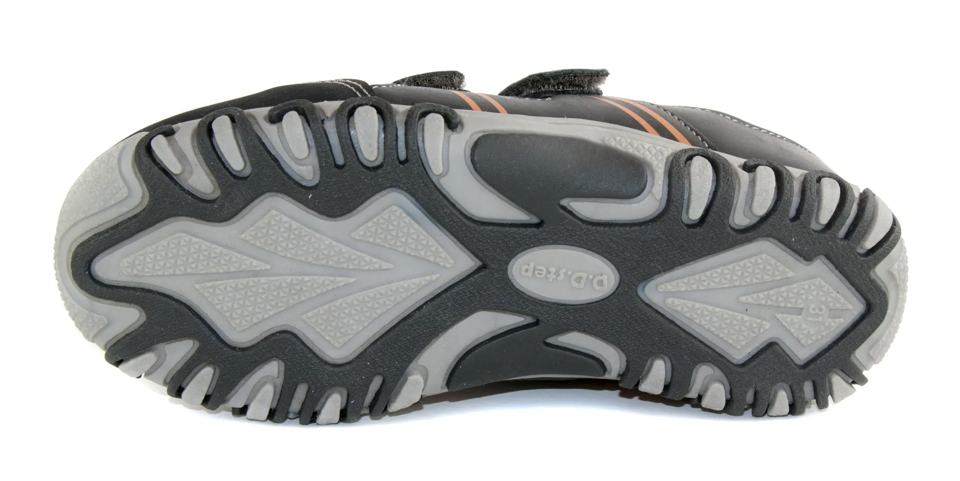 D.D. Step big kid boy waterproof double strap shoes black and orange size US 13-4