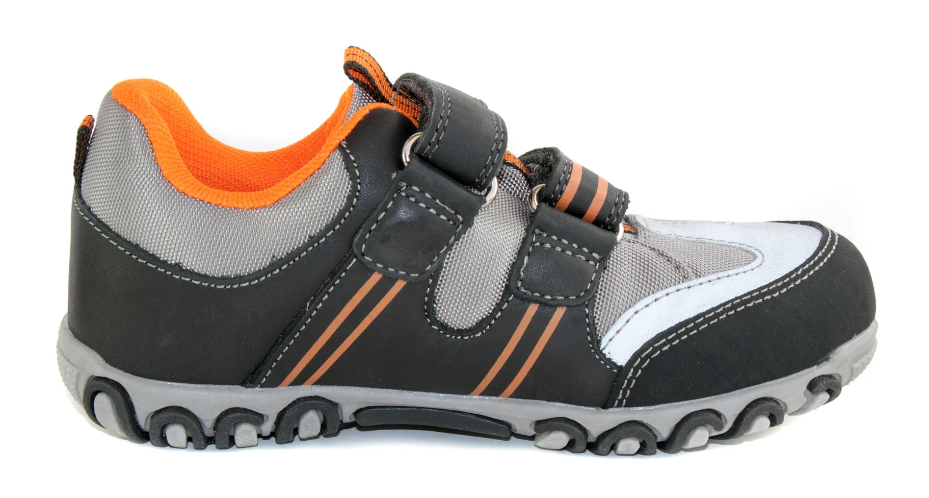 D.D. Step big kid boy waterproof double strap shoes black and orange size US 13-4