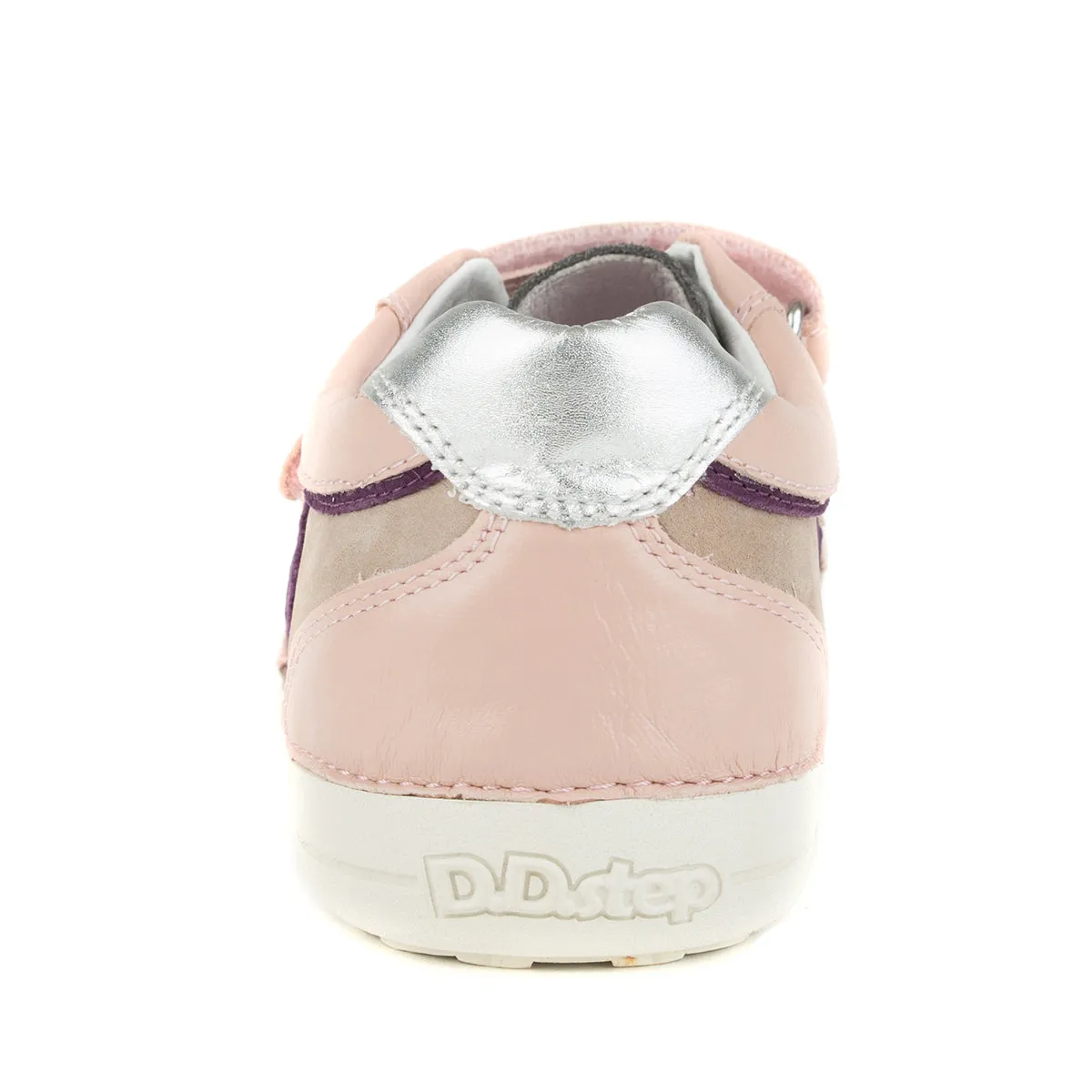 D.D. Step big kid girl double strap shoes beige and light pink with purple and silver stripe size US 13-4