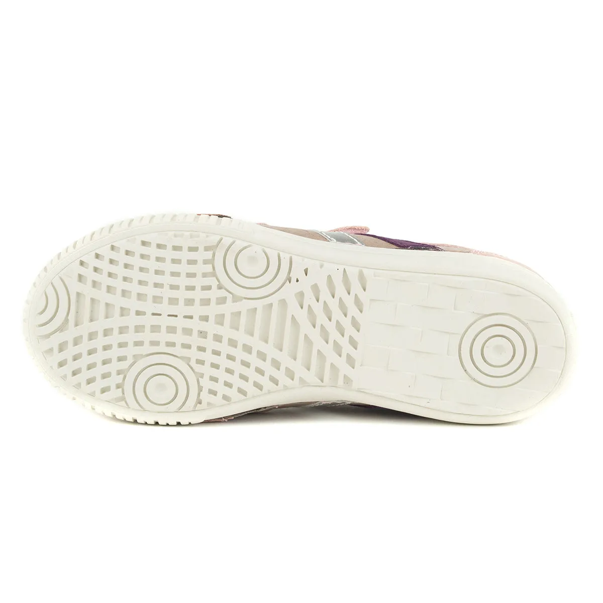 D.D. Step big kid girl double strap shoes beige and light pink with purple and silver stripe size US 13-4