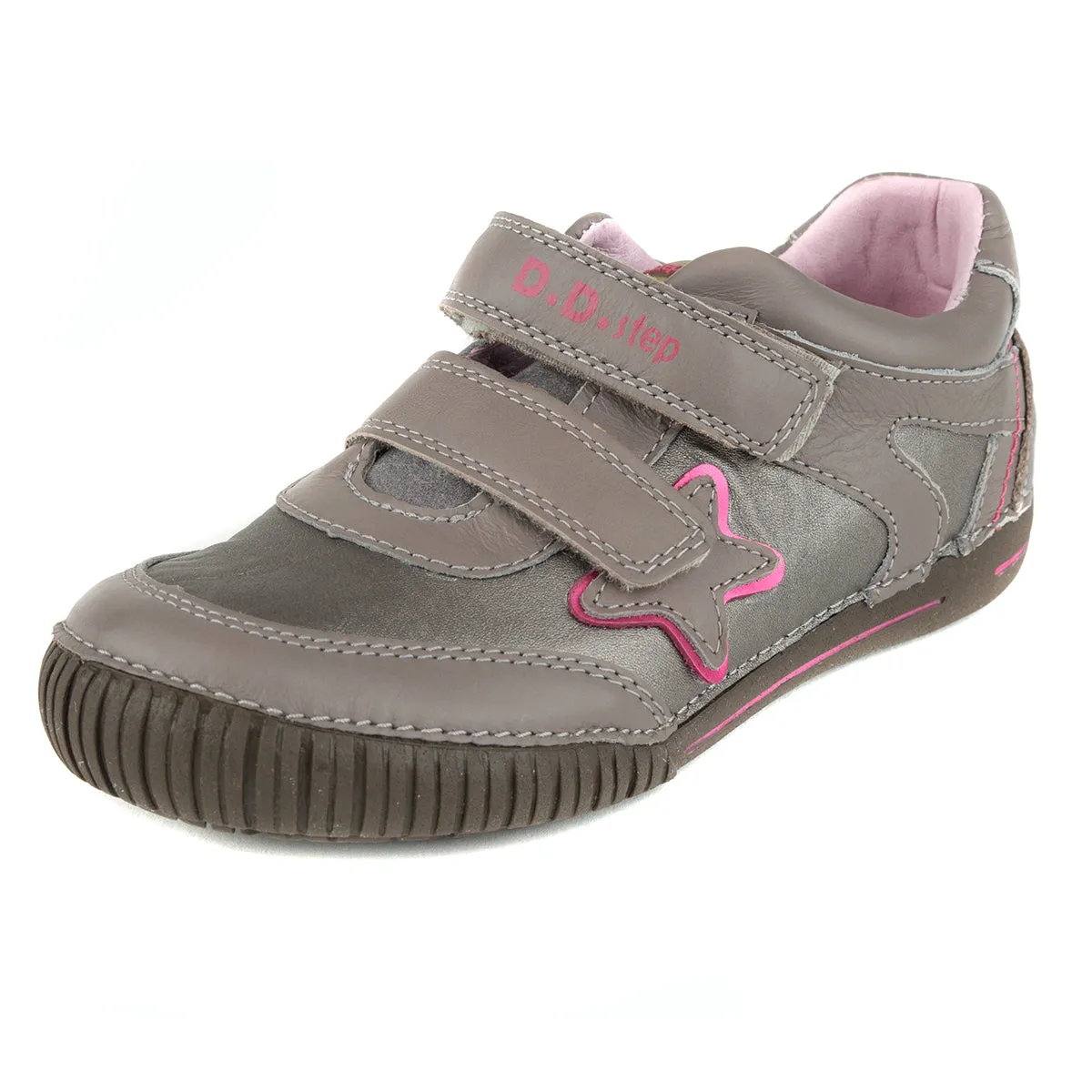 D.D. Step big kid girl double strap shoes khaki with star size US 13-4