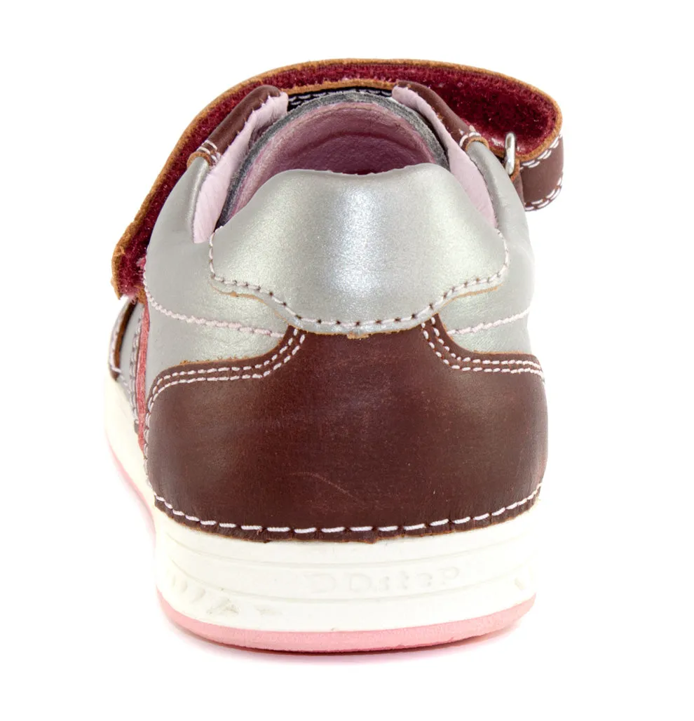 D.D. Step big kid girl double strap shoes metal and light pink with maroon size US 13-4