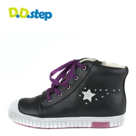 D.D. Step big kid girl high-top shoes black with silver star decor size US 13-4