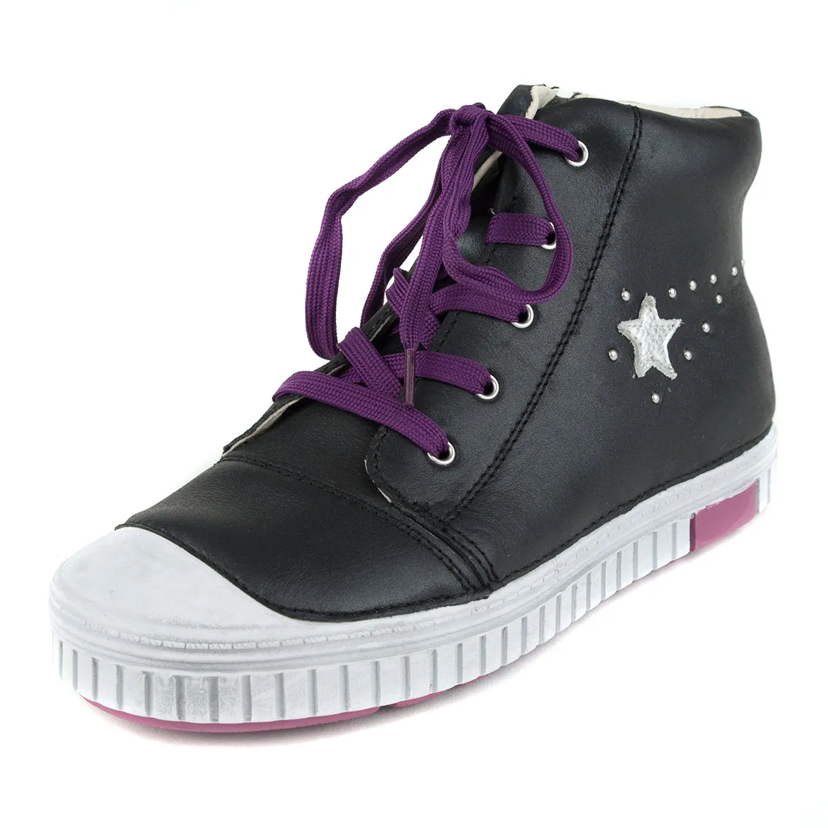 D.D. Step big kid girl high-top shoes black with silver star decor size US 13-4