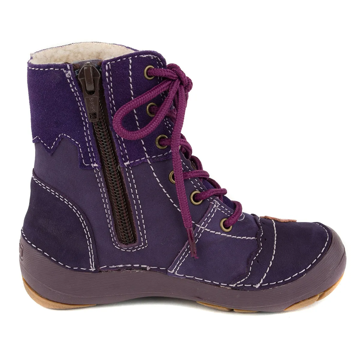 D.D. Step little kid girl shoes/winter boots with faux fur insulation purple with butterflies size US 8.5-12