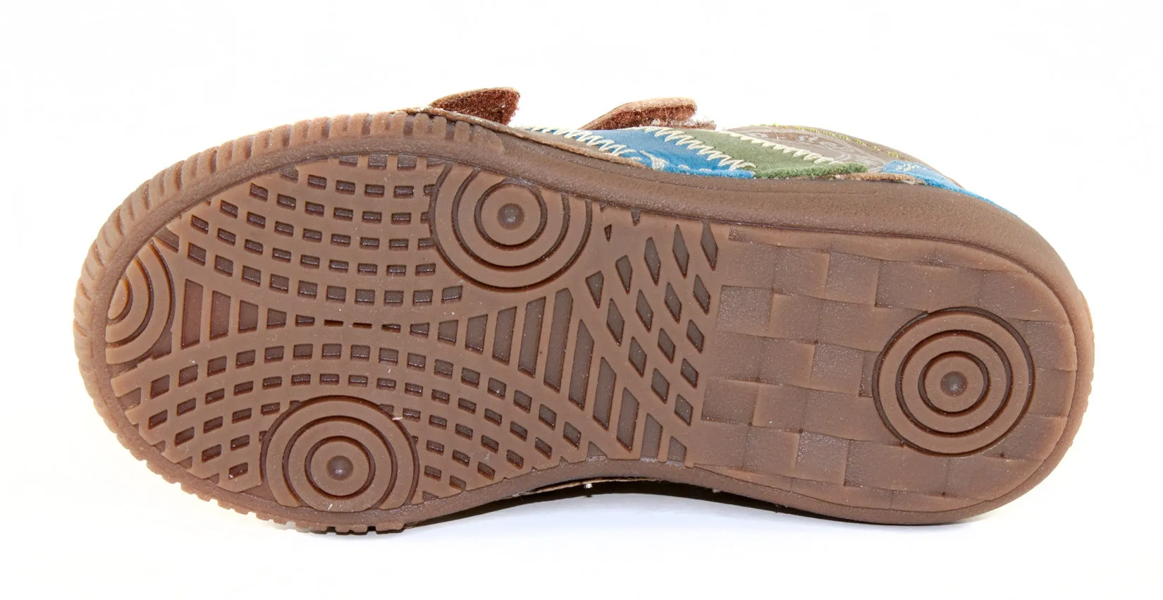 D.D. Step little/big kid boy shoes brown with blue and green stripe size US 8.5-4