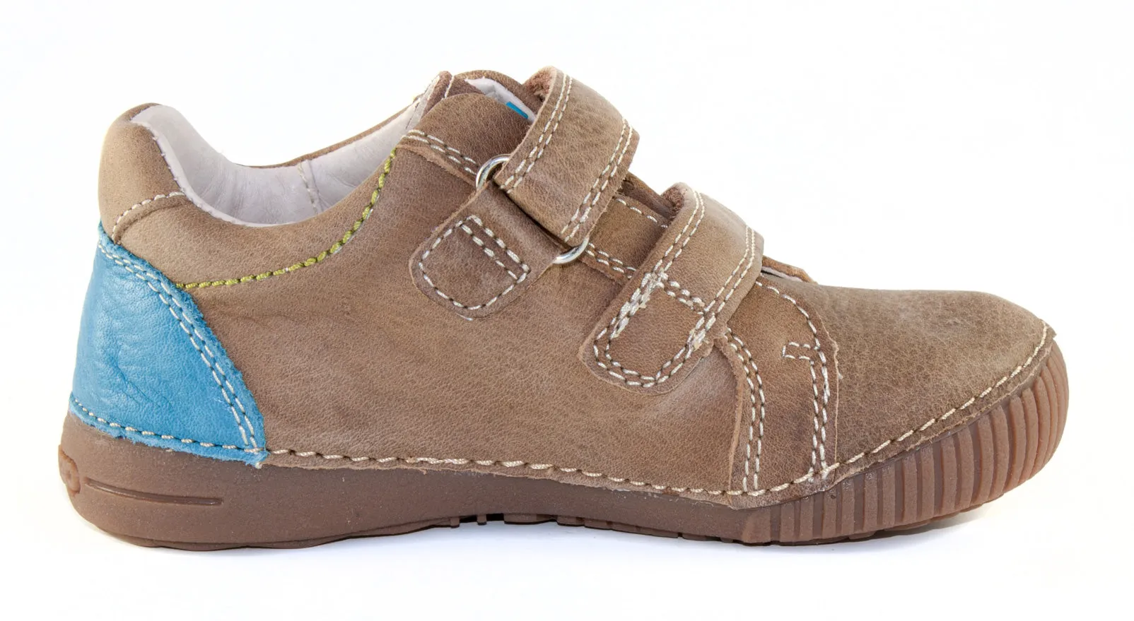 D.D. Step little/big kid boy shoes brown with blue and green stripe size US 8.5-4