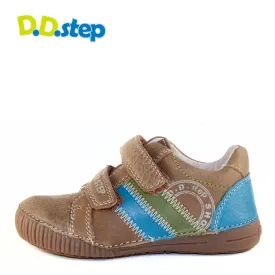 D.D. Step little/big kid boy shoes brown with blue and green stripe size US 8.5-4