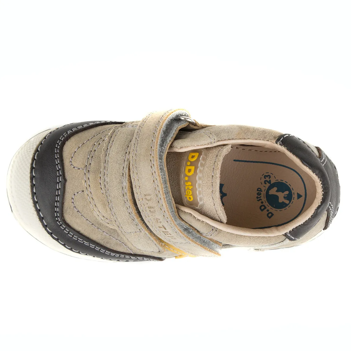 D.D. Step toddler boy shoes beige with yellow and white stripe size US 4-8
