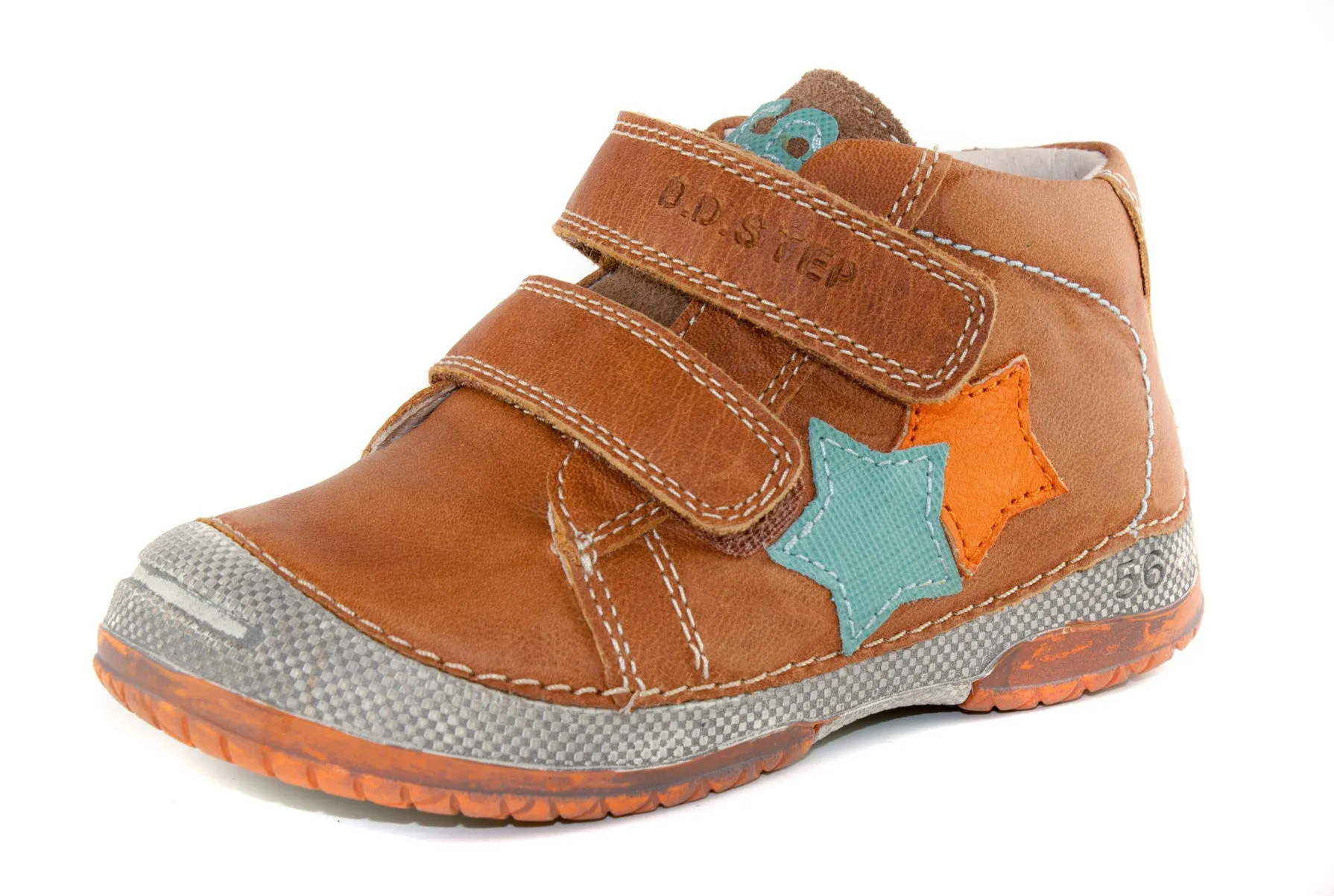 D.D. Step toddler boy shoes brown with blue and orange star size US 4-8