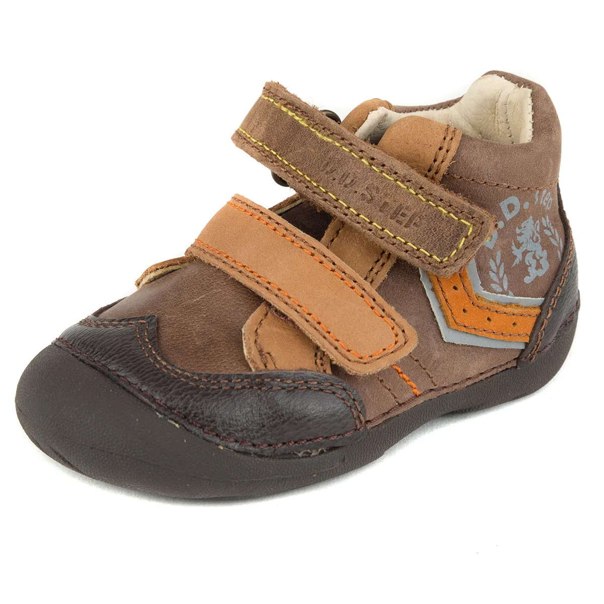 D.D. Step toddler boy shoes brown with orange stripe size US 4-8