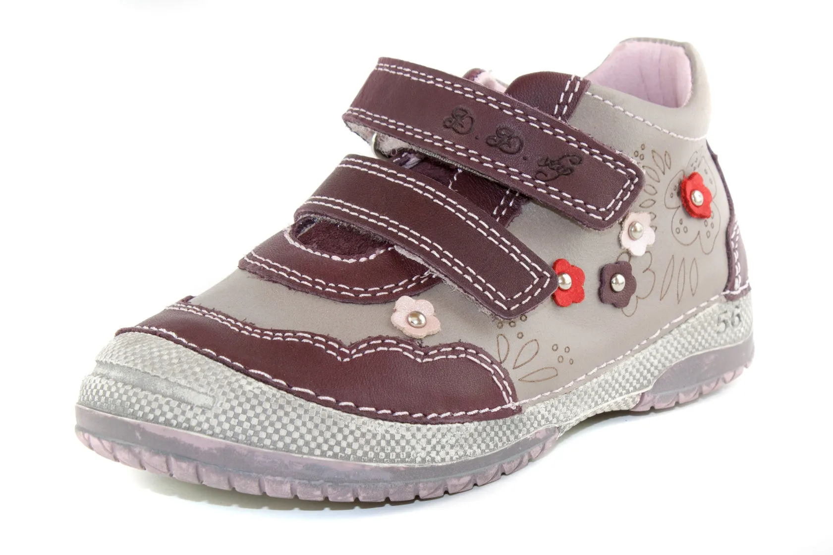 D.D. Step toddler girl shoes grey and mauve with drawings and flowers size US 4-8