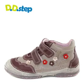 D.D. Step toddler girl shoes grey and mauve with drawings and flowers size US 4-8