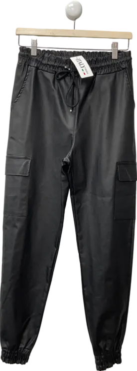 DKK Black Faux Leather Cargo Trousers UK 8