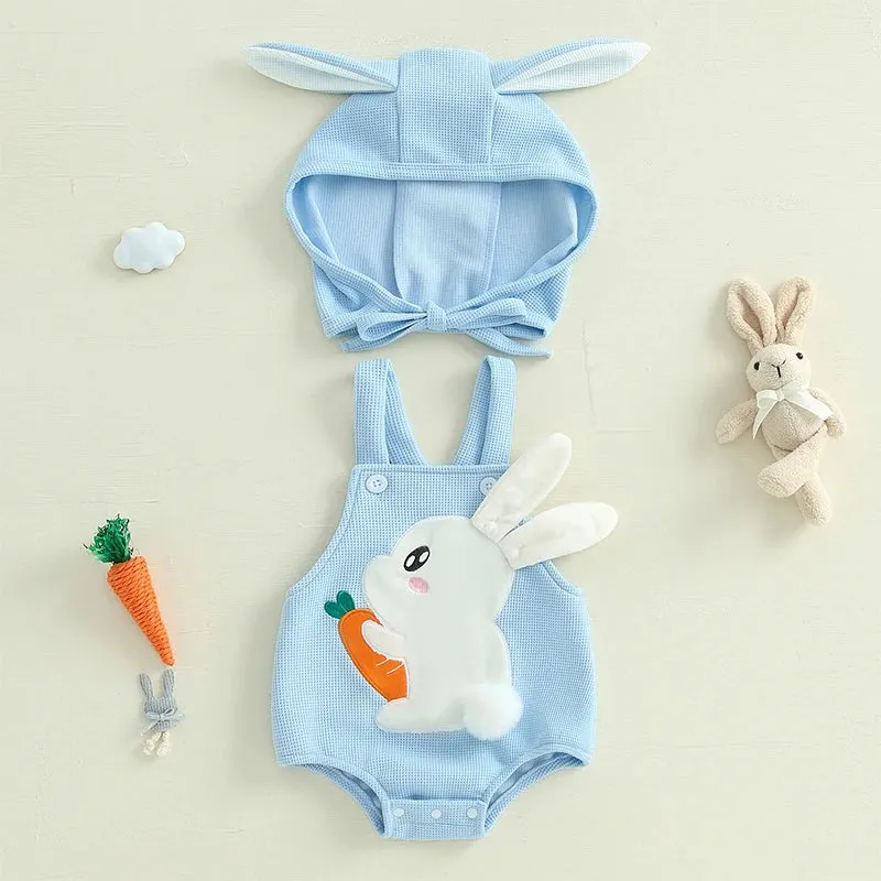 Easter Bunny Baby Suits and Caps Embroidered Romper with Hat 2Pcs Sets