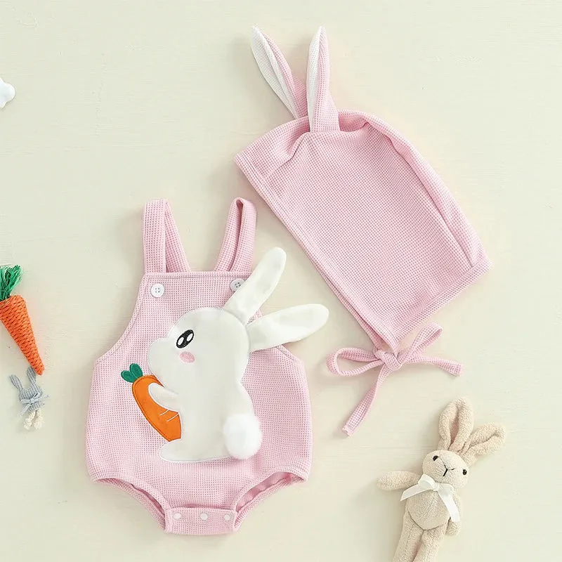 Easter Bunny Baby Suits and Caps Embroidered Romper with Hat 2Pcs Sets