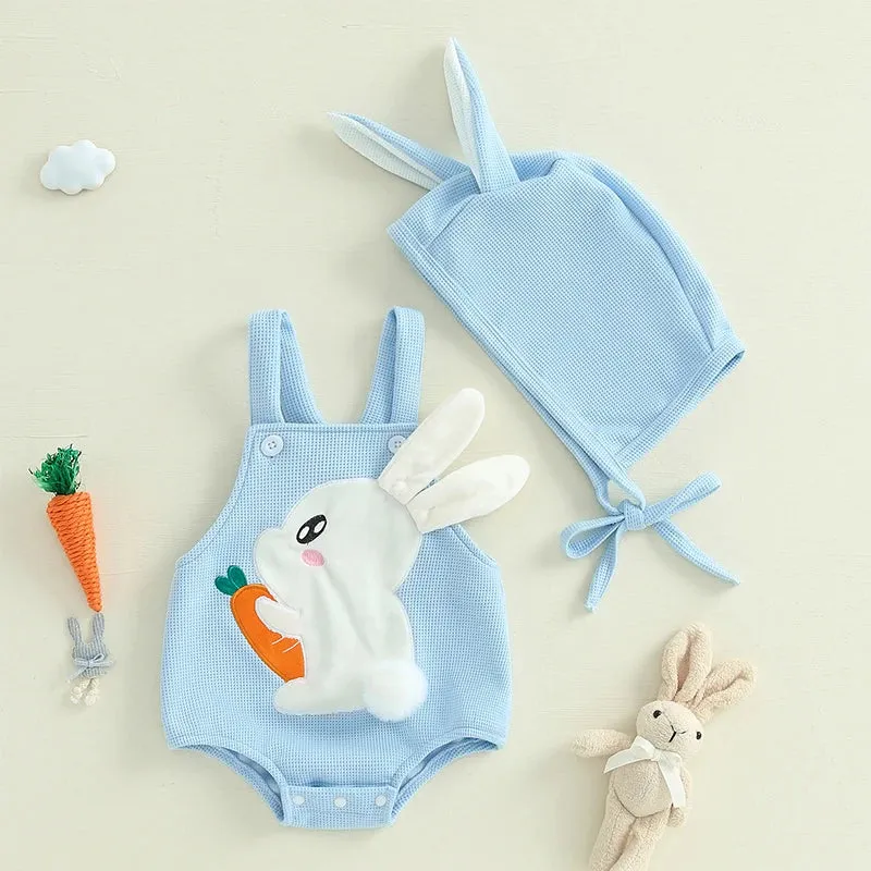 Easter Bunny Baby Suits and Caps Embroidered Romper with Hat 2Pcs Sets