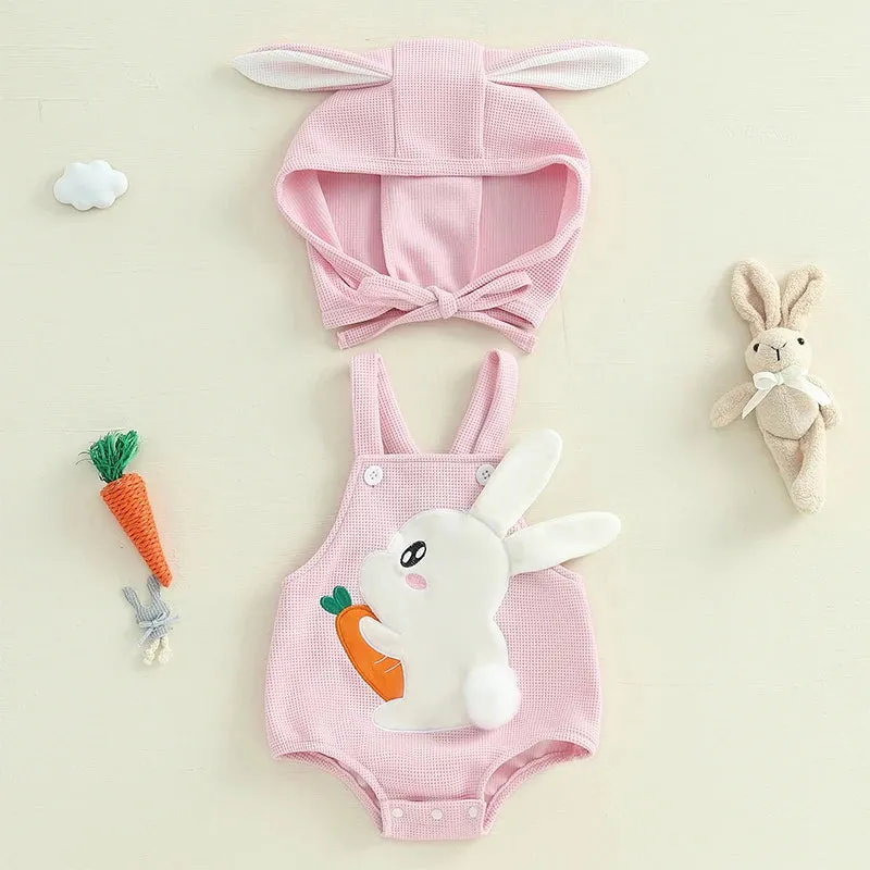 Easter Bunny Baby Suits and Caps Embroidered Romper with Hat 2Pcs Sets