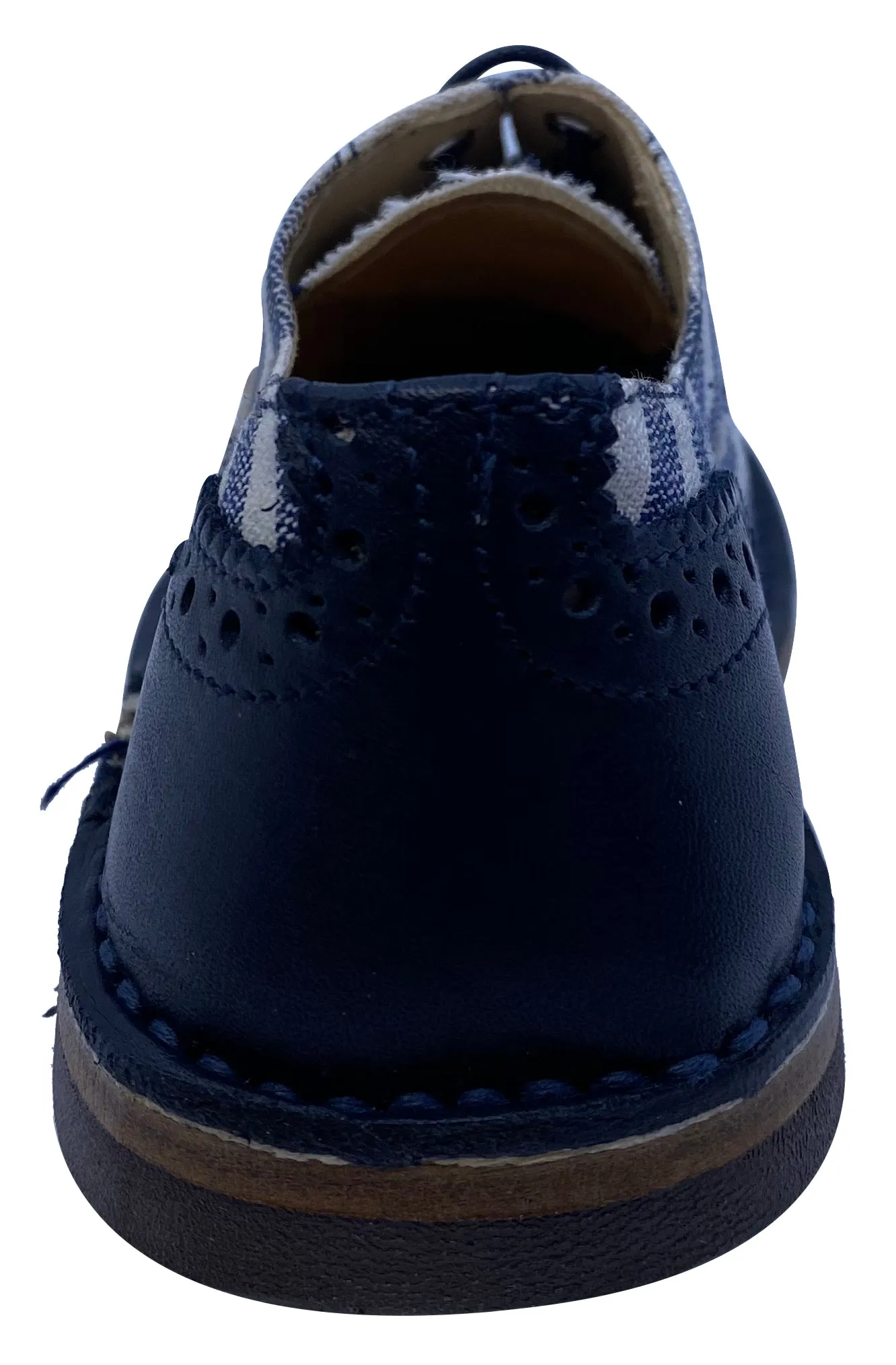 Eureka Boy's Stripe Textile and Navy Handcrafted Leather Oxford