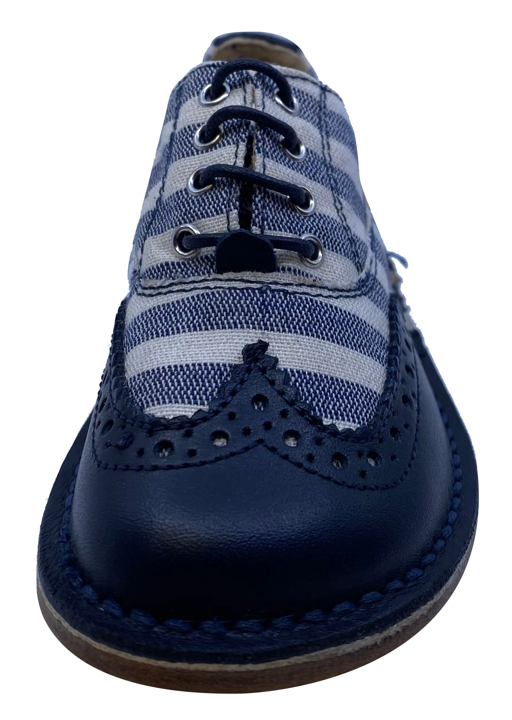 Eureka Boy's Stripe Textile and Navy Handcrafted Leather Oxford