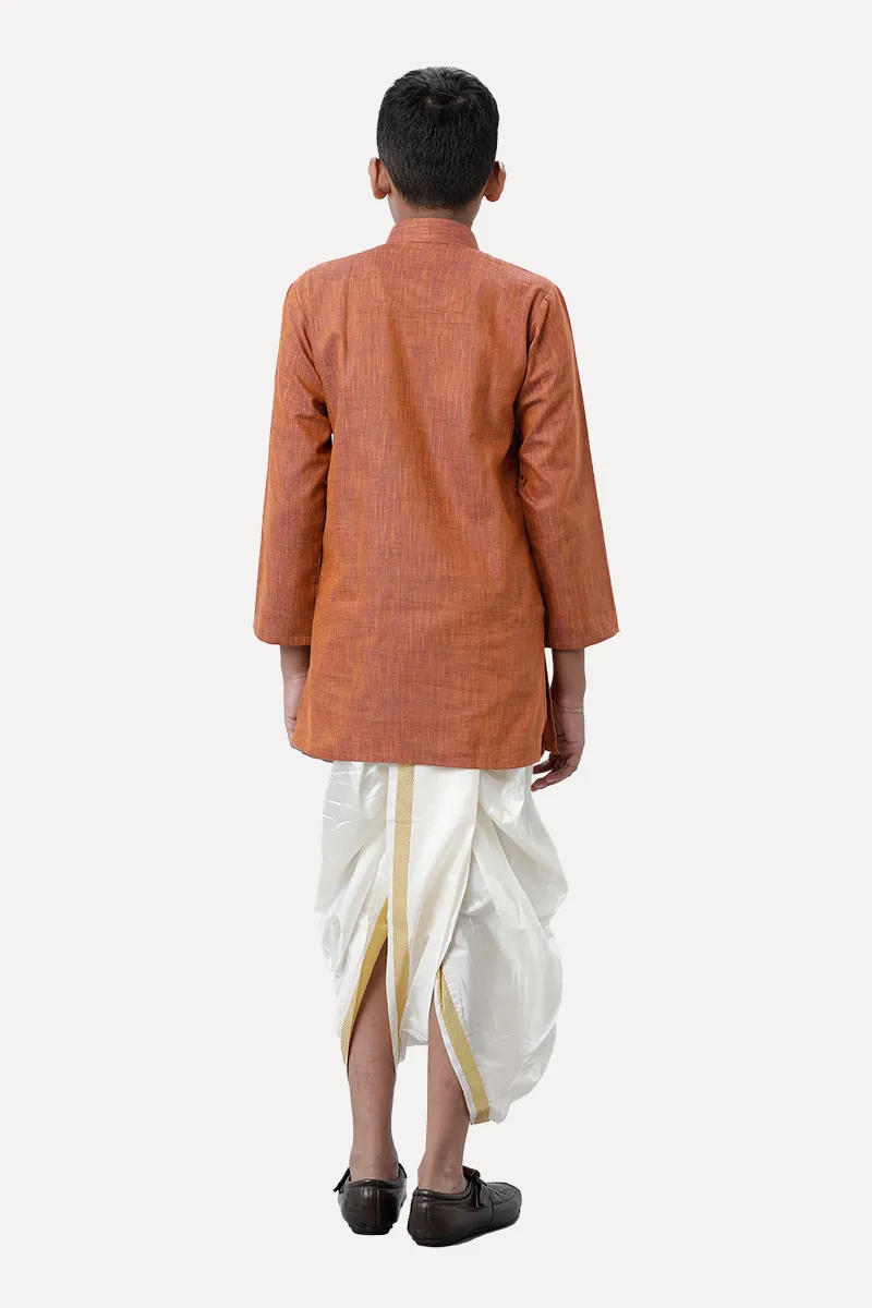 Exotic - Kavi Brown Kurta and Panchakacham 2 In 1 Set For Kids | Uathayam