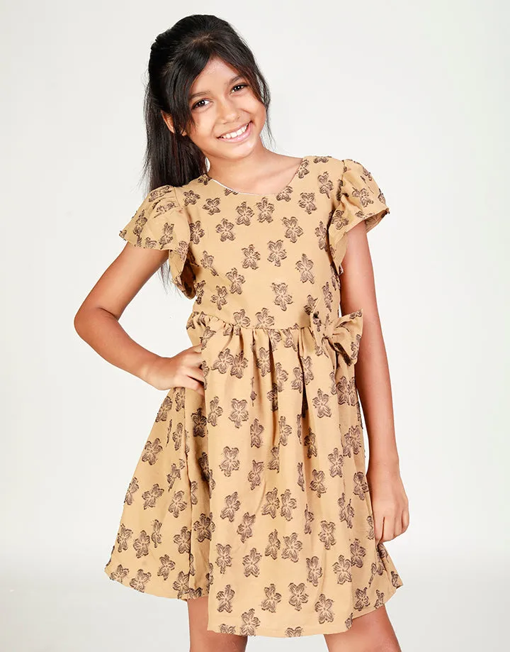Flared Sleeves Dress with Fixed Bow