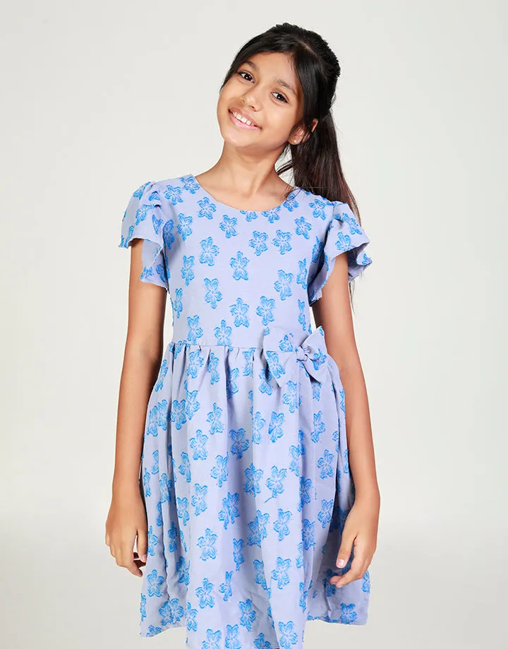 Flared Sleeves Dress with Fixed Bow