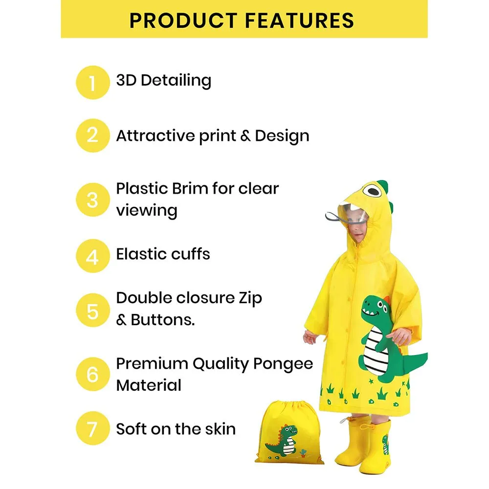 Fluorescent Yellow Dino Park Raincoat for Kids and Toddlers