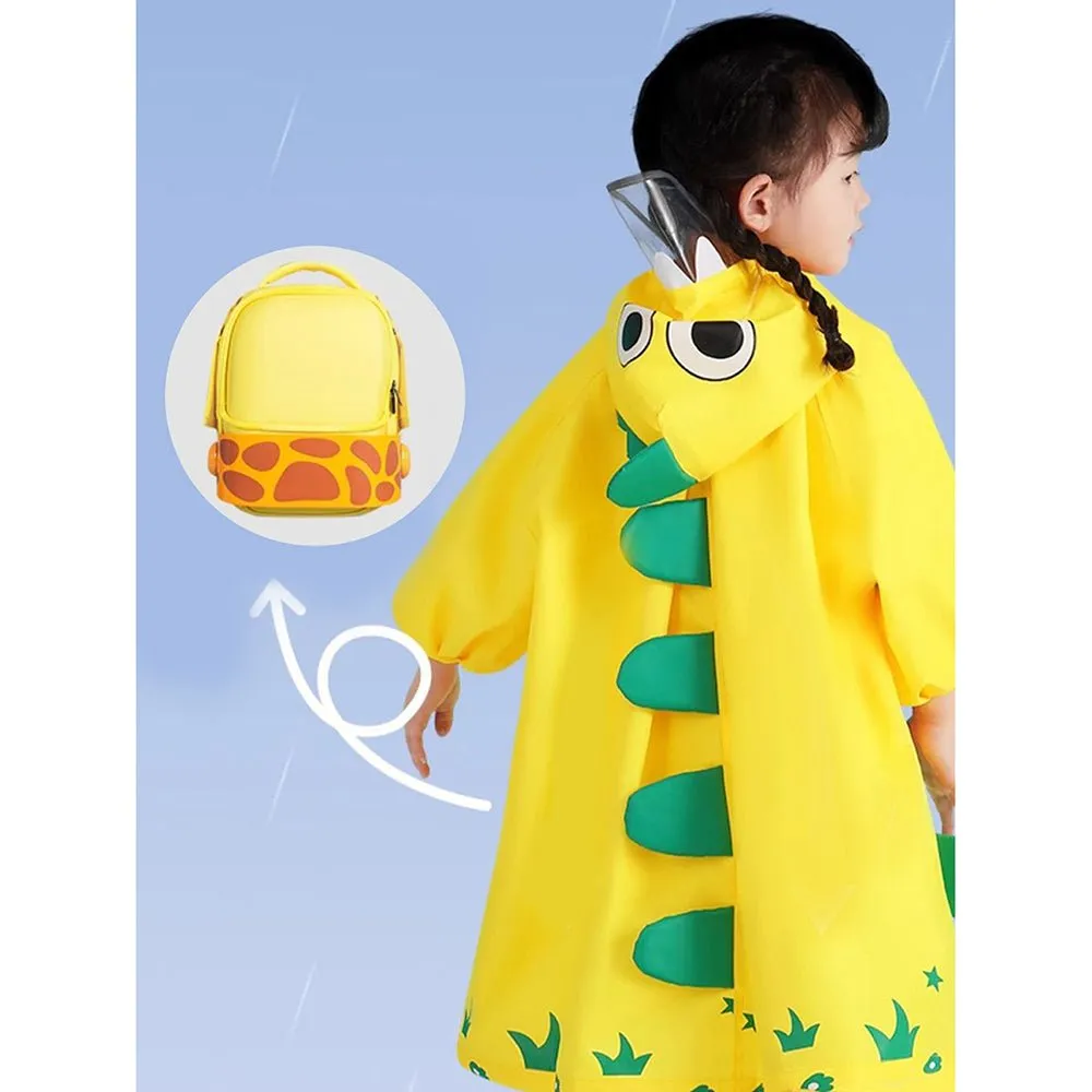Fluorescent Yellow Dino Park Raincoat for Kids and Toddlers