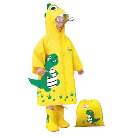 Fluorescent Yellow Dino Park Raincoat for Kids and Toddlers