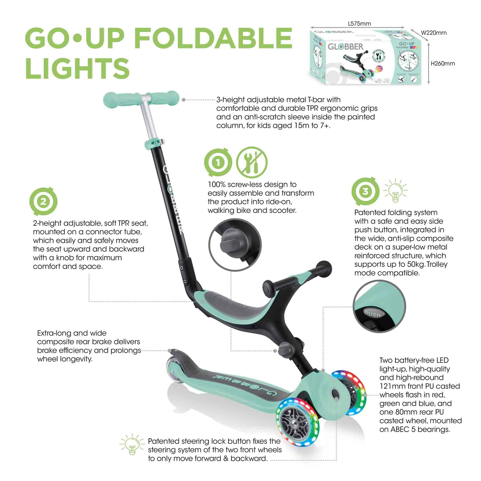 Globber Go Up Foldable Lights Scooter