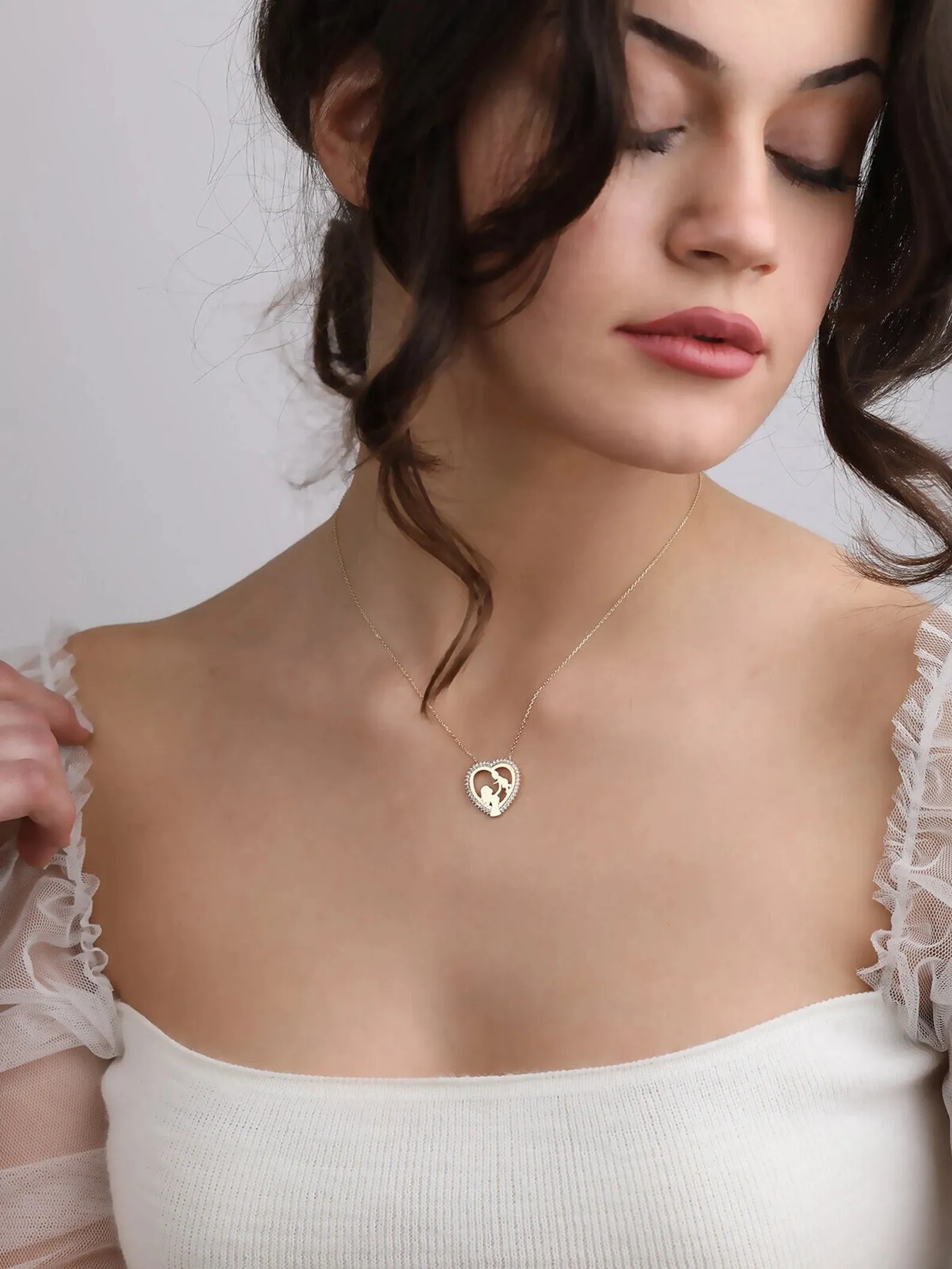 Gold Plated Heart Mom & Baby Necklace