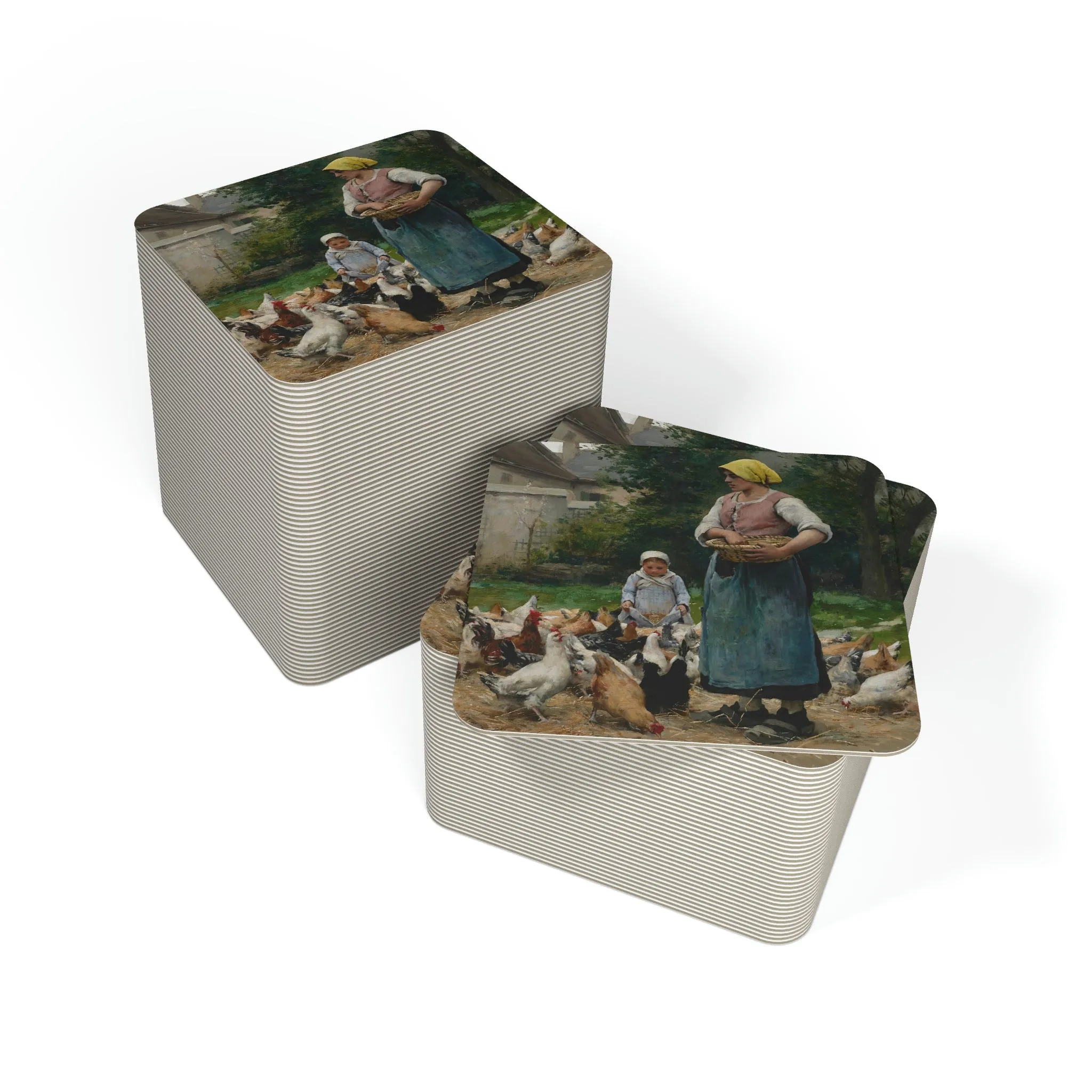 Julien Dupre: "Femme avec des poules" - Coasters (50, 100 pcs)