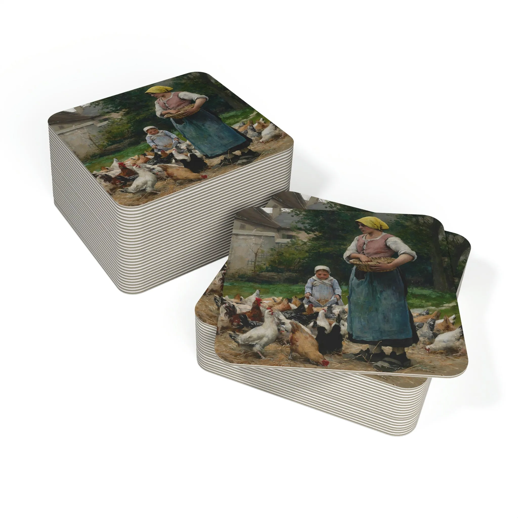 Julien Dupre: "Femme avec des poules" - Coasters (50, 100 pcs)