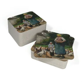 Julien Dupre: "Femme avec des poules" - Coasters (50, 100 pcs)