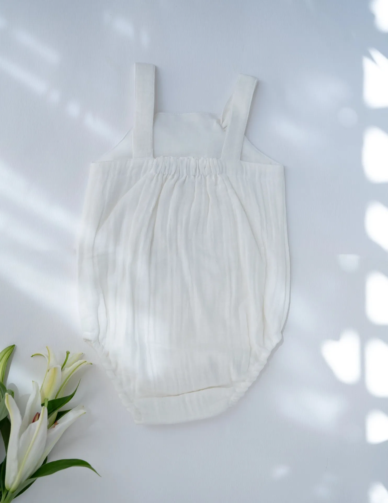 Jungle Pals Playsuit | Cotton Muslin Baby Romper | White