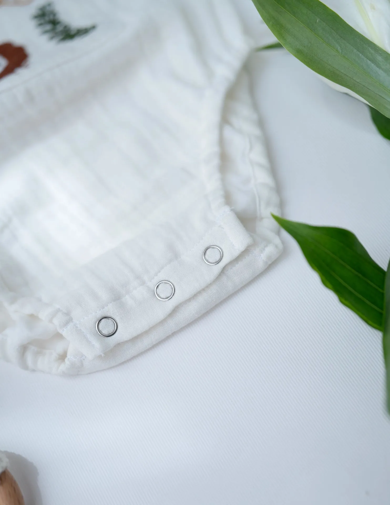 Jungle Pals Playsuit | Cotton Muslin Baby Romper | White