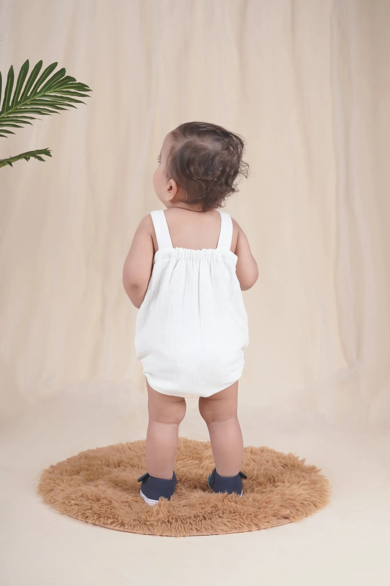 Jungle Pals Playsuit | Cotton Muslin Baby Romper | White