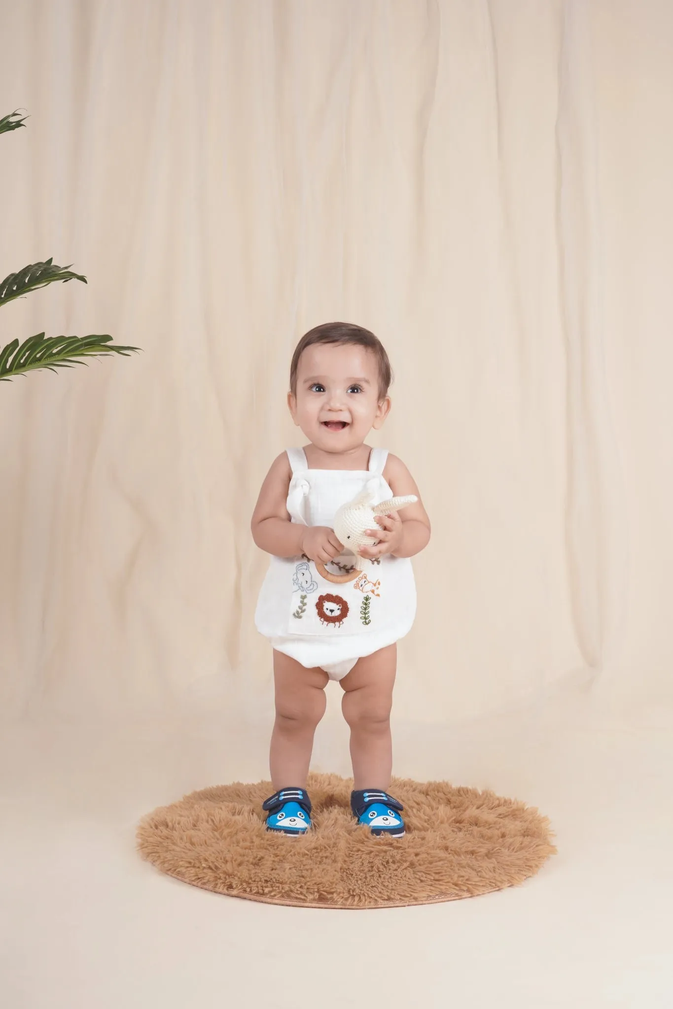 Jungle Pals Playsuit | Cotton Muslin Baby Romper | White