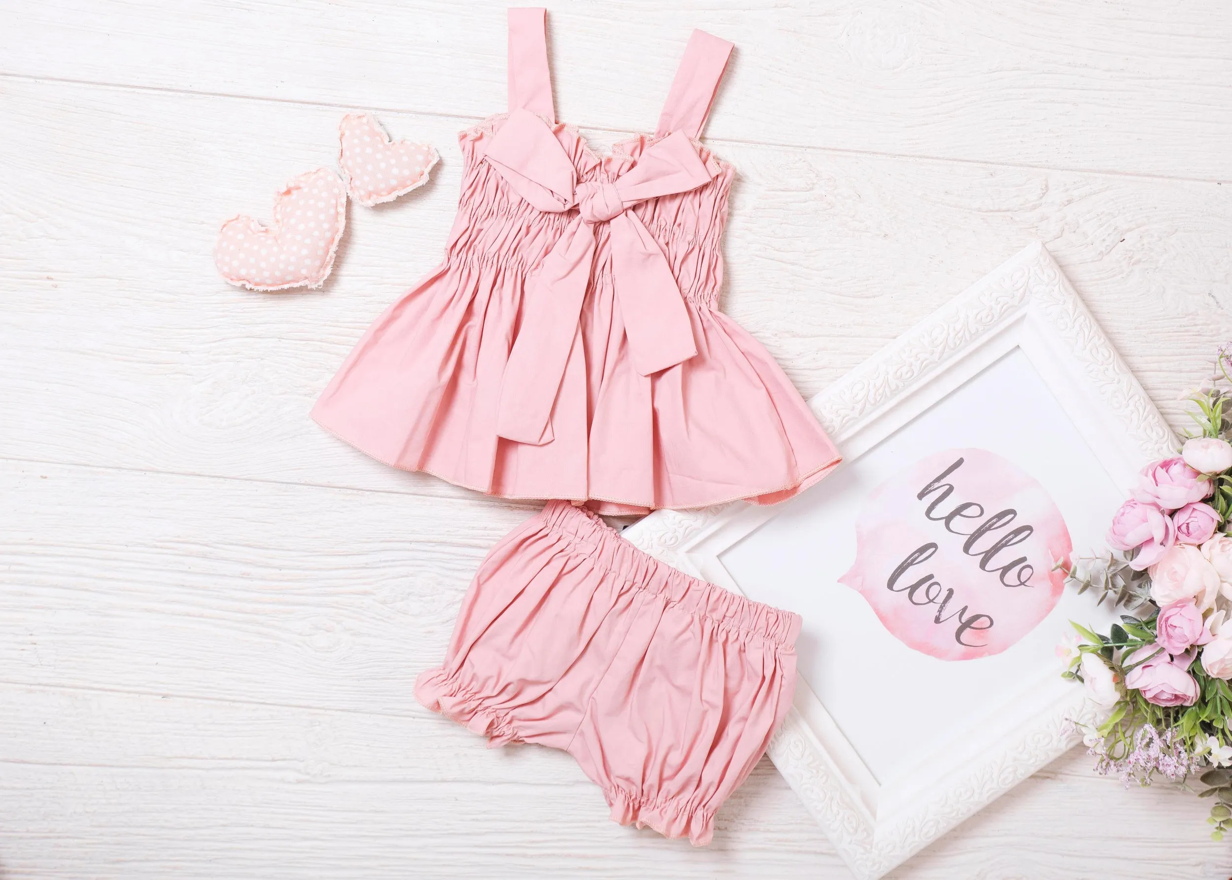 Kryssi Kouture Girls Dusty Rose Two Piece Ruched Bow Set