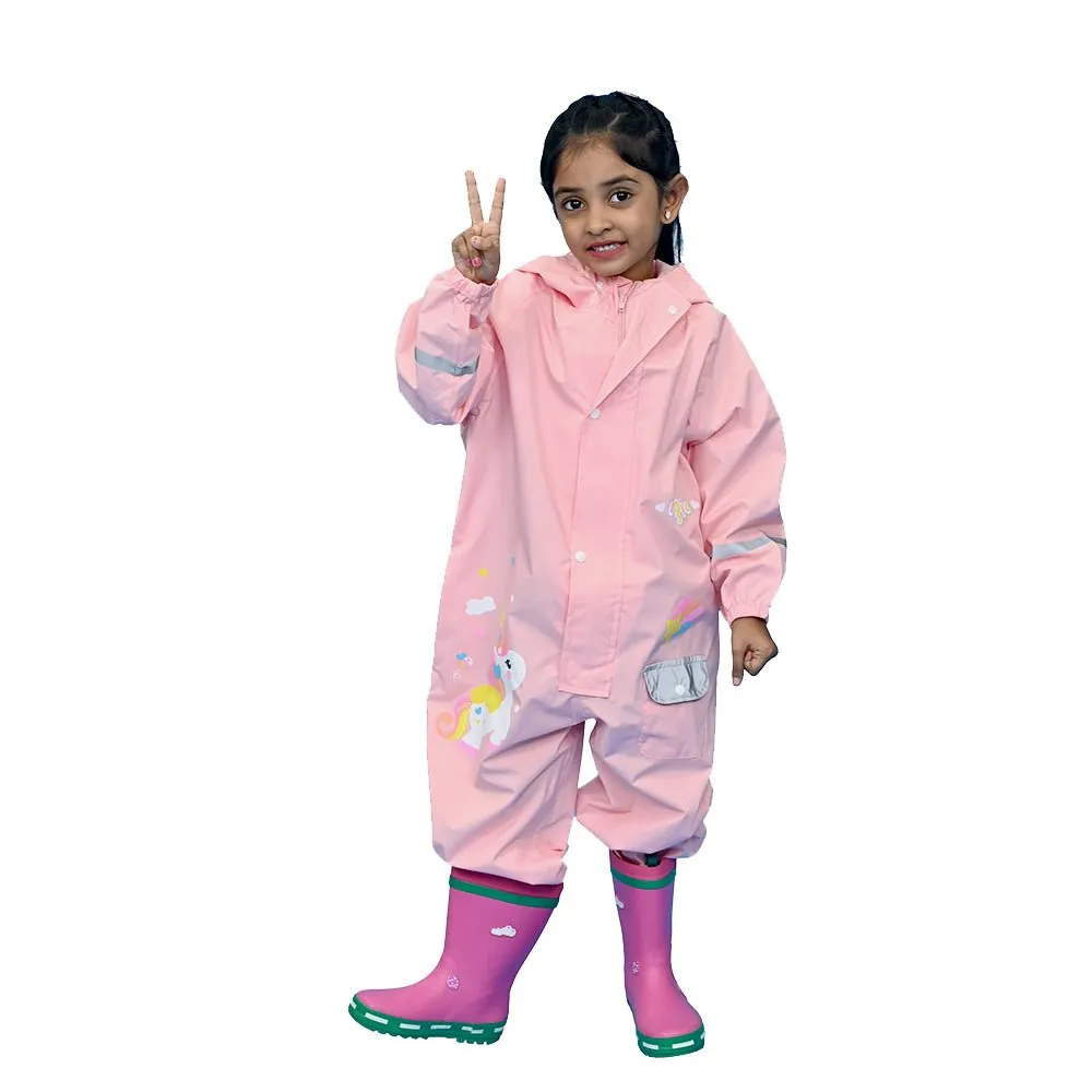 Light Pink Magic Uni theme full Jumpsuit Style Raincoat for Toddlers and Kids