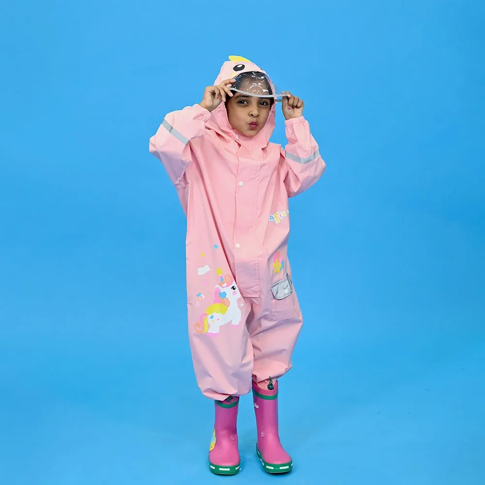 Light Pink Magic Uni theme full Jumpsuit Style Raincoat for Toddlers and Kids