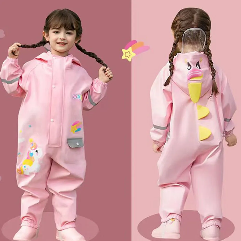 Light Pink Magic Uni theme full Jumpsuit Style Raincoat for Toddlers and Kids