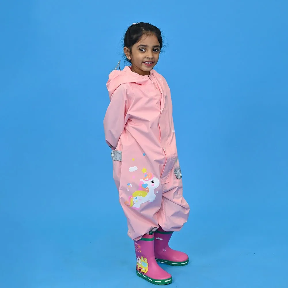 Light Pink Magic Uni theme full Jumpsuit Style Raincoat for Toddlers and Kids