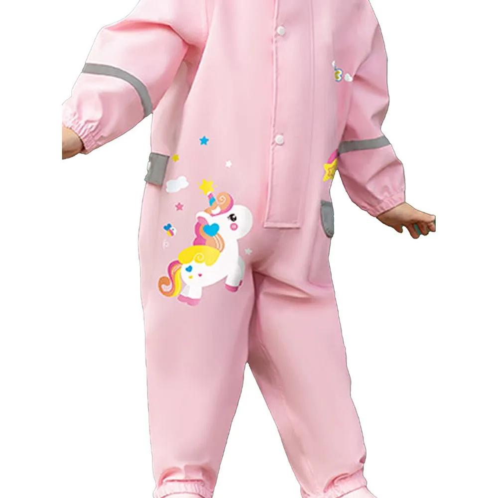 Light Pink Magic Uni theme full Jumpsuit Style Raincoat for Toddlers and Kids