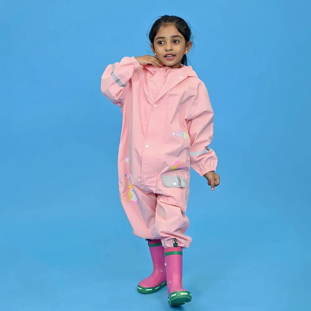 Light Pink Magic Uni theme full Jumpsuit Style Raincoat for Toddlers and Kids