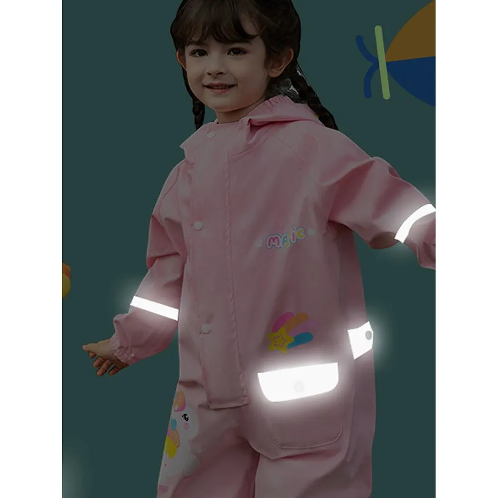 Light Pink Magic Uni theme full Jumpsuit Style Raincoat for Toddlers and Kids