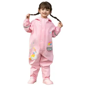 Light Pink Magic Uni theme full Jumpsuit Style Raincoat for Toddlers and Kids
