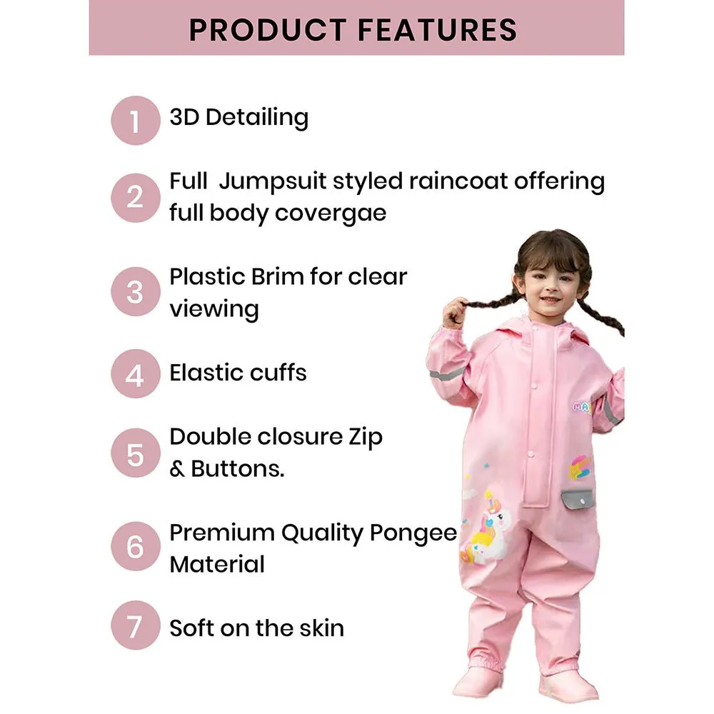 Light Pink Magic Uni theme full Jumpsuit Style Raincoat for Toddlers and Kids